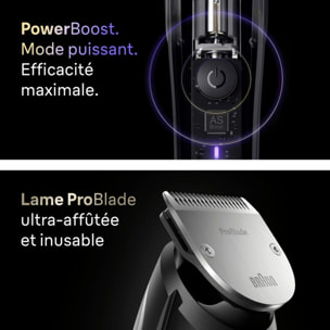 Tondeuse barbe BRAUN BT9520, molette réglable, 50 hauteurs de coupe, précision 0,25 mm, autonomie 180 mn