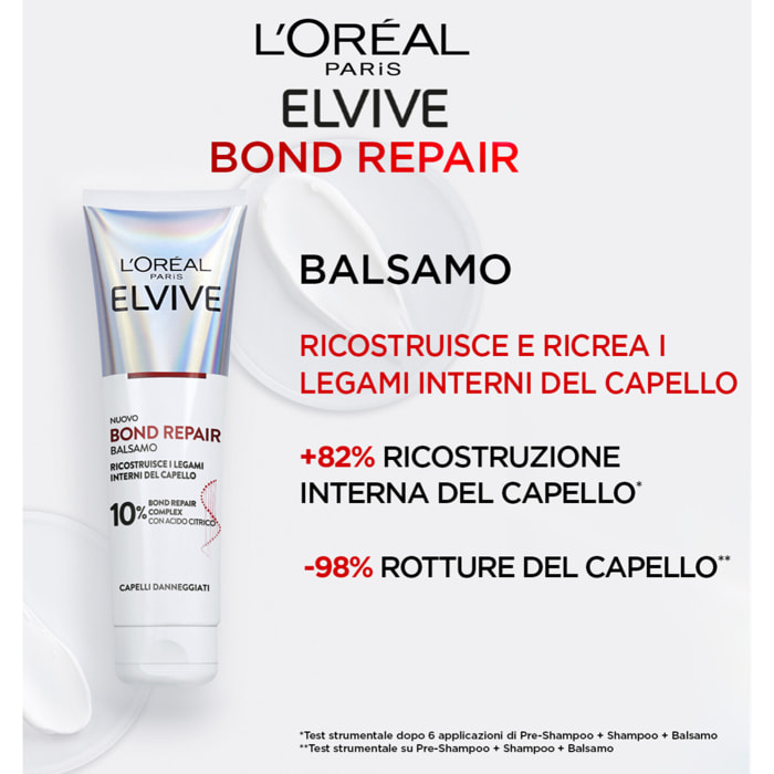 2x Balsamo Rinforzante per Capelli Danneggiati Elvive Bond Repair con Acido Citrico - 2 Flaconi da 150ml