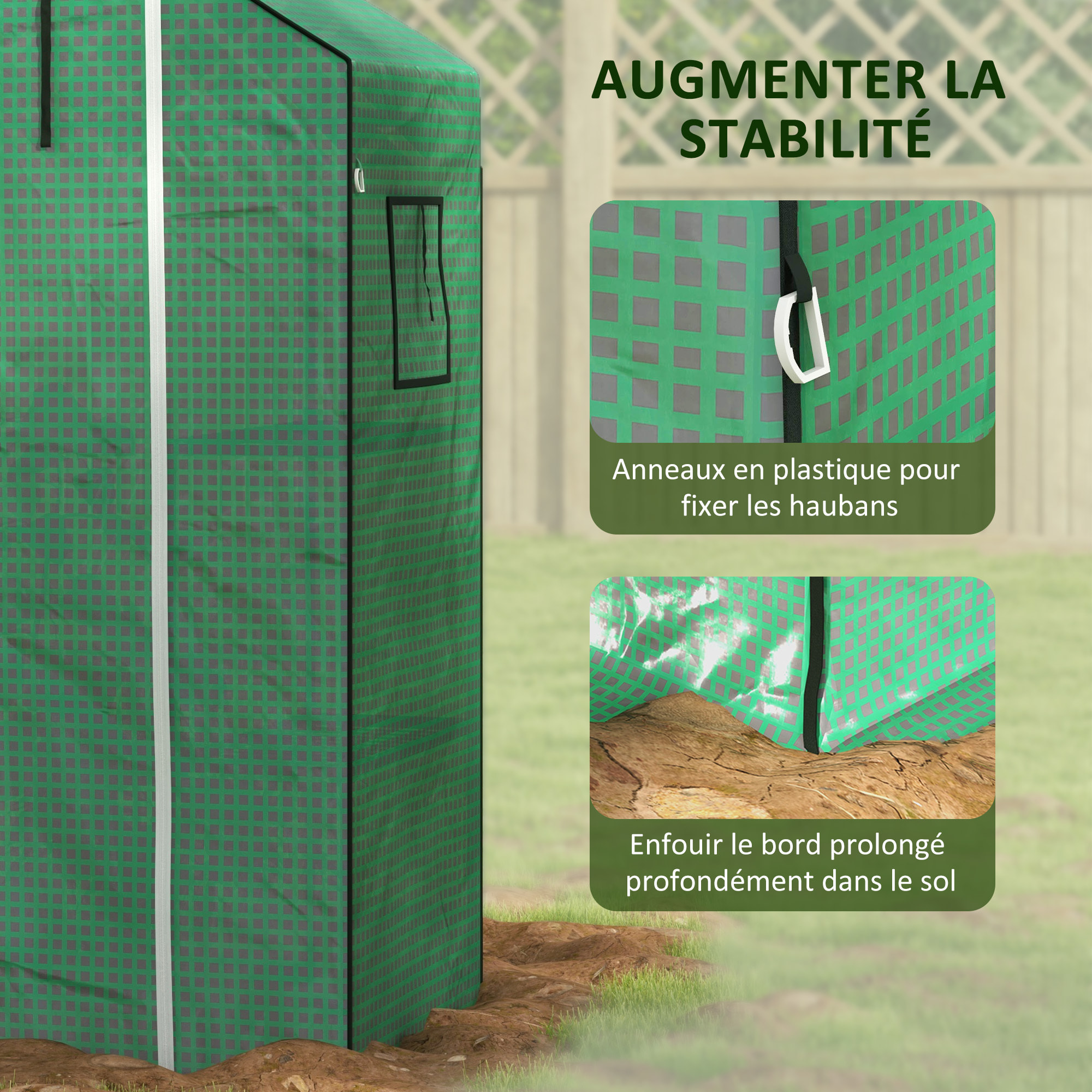 Bâche de remplacement serre de jardin dim. 140L x 73l x 190H cm - 2 fenêtres, porte zippée enroulable - PE anti-UV imperméable vert