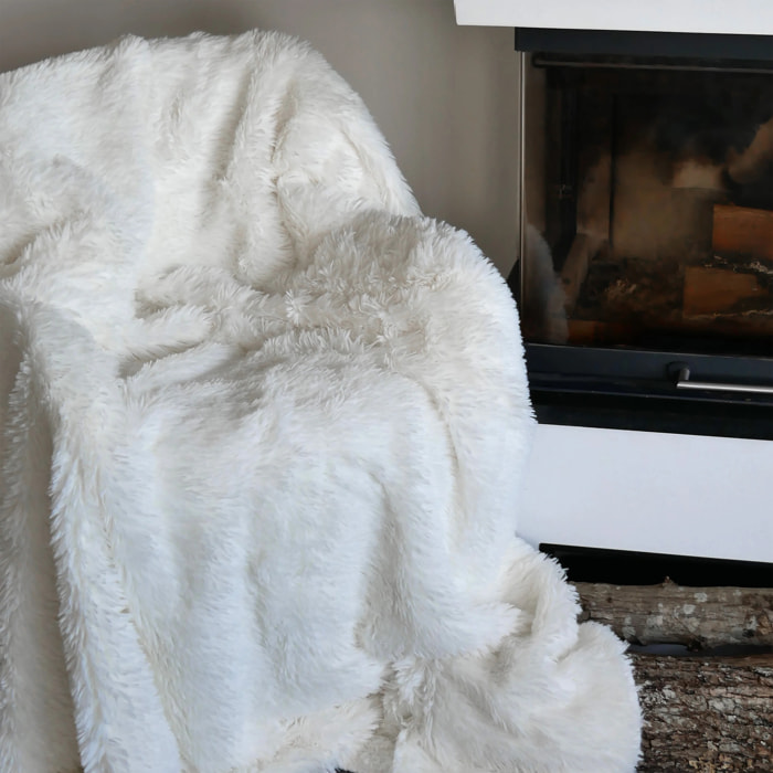 Plaid imitation poils longs 130x170cm 450g/m² - Longwool naturel