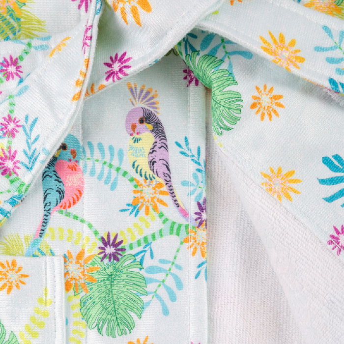 Peignoir enfant coton mélangé 340 g/m² imprimé bleu Perruches print aqua