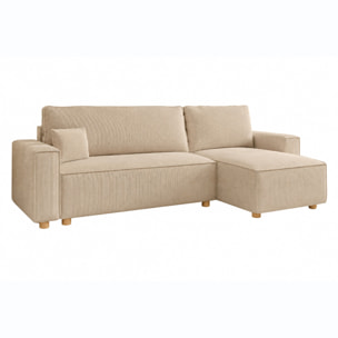 Canapé convertible d'angle réversible 4 places velours côtelé beige OGGIE