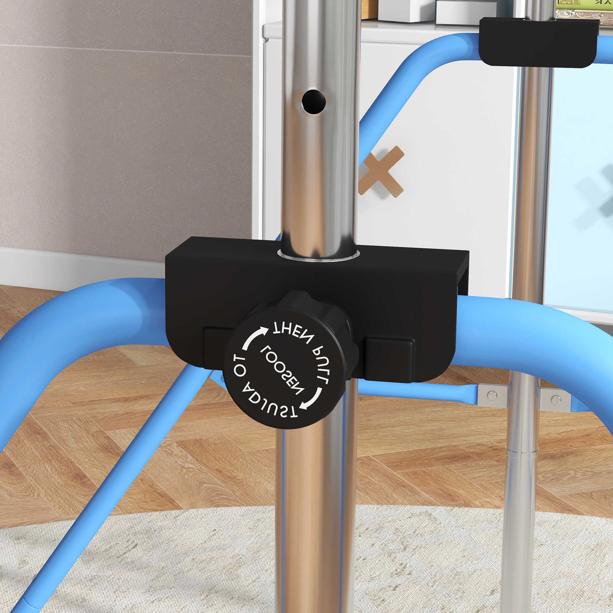 Portique d'anneaux double haubanage hauteur réglable dim. 148L x 105l x 88-128H cm acier bleu