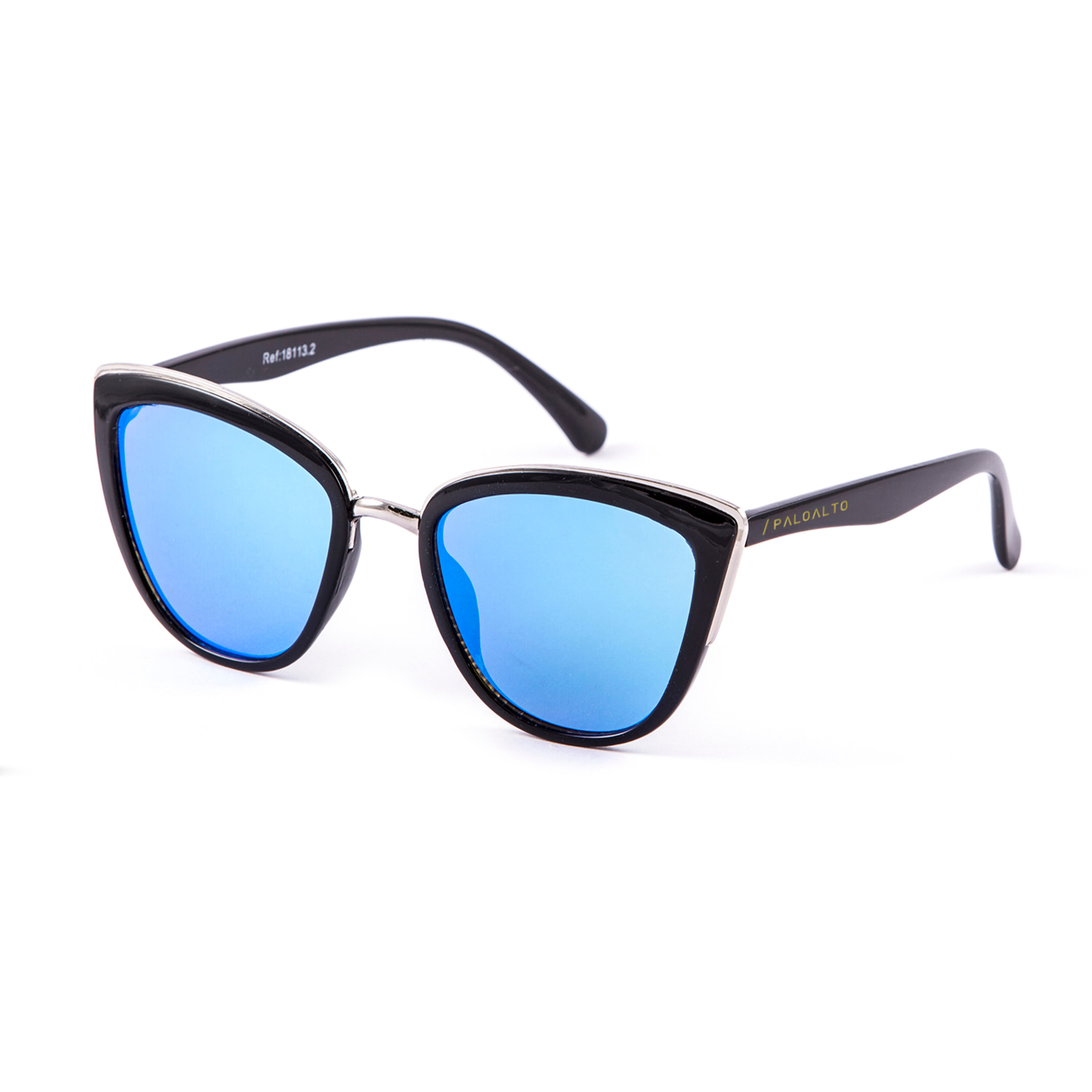 Gafas de sol PALO ALTO SEATTLE - De metal negro brillante y plateado brillante / Plana revo pc azul cielo real