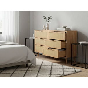 Commode en bois et cannage "Preston" - 120 x 40 x 75 cm - Beige