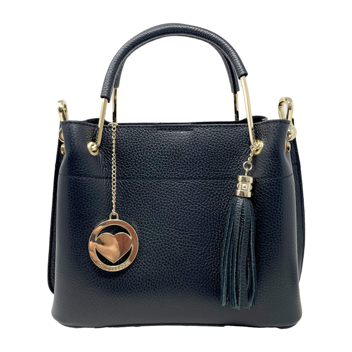 Chicca Borse - Borsa a Mano Donna in Vera Pelle - Colore Nero