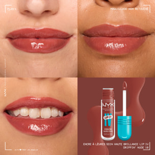 NYX Professional Makeup, Lip IV, Gloss, jusqu'à 12h d'hydratation, hautement pigmenté, fini brillant, DRIPPIN' NUDE