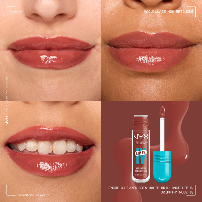 NYX Professional Makeup, Lip IV, Gloss, jusqu'à 12h d'hydratation, hautement pigmenté, fini brillant, DRIPPIN' NUDE