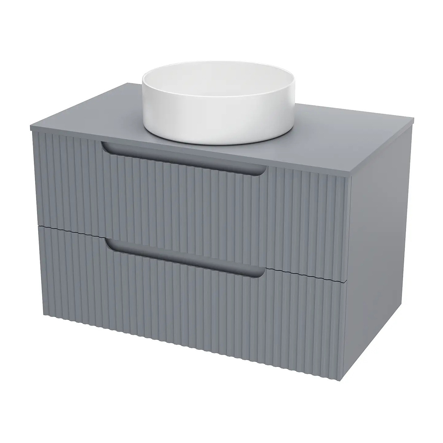 Meuble de Salle de Bains LEON 80cm Gris - 2 Tiroirs en MDF Ondules - Vasque Ronde 36cm