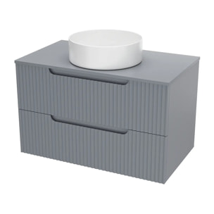 Meuble de Salle de Bains LEON 80cm Gris - 2 Tiroirs en MDF Ondules - Vasque Ronde 36cm