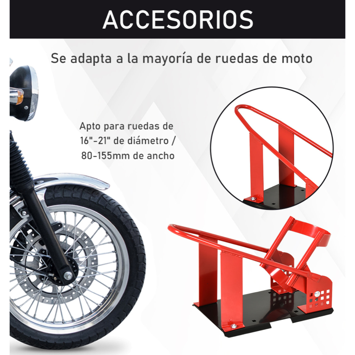 Caballete Moto con Longitud Ajustable Caballete Elevador Universal con Tapas de Goma Base Estructura Metálica Carga 450 kg para Trabajos de Mantenimiento Rojo