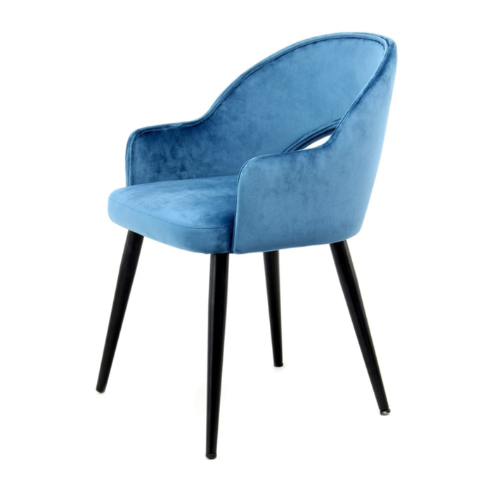 Set 2 Sedie Joris in Velluto Blu con Schienale Aperto