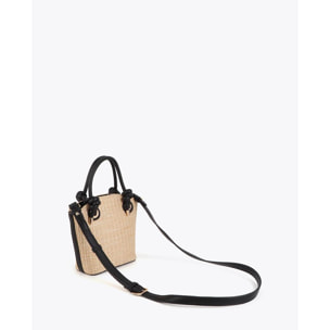 Borsa a mano effetto rafia abbinata ad effetto pelle