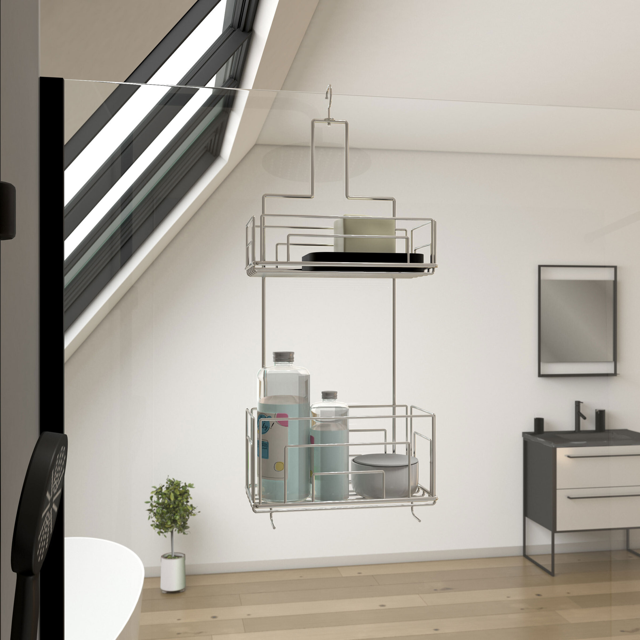 Valet Etagères de douche Blanc 2 Paniers - 20x10x50 cm - MAE