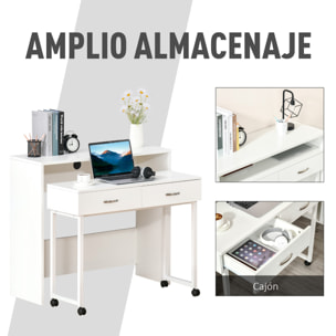 HOMCOM Escritorios Apilables Conjunto de 2 Mesas Escritorio para Ordenador Portátil con Ruedas 2 Cajones para Oficina 100x36x88 cm Blanco