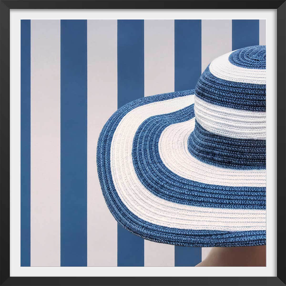 Poster rayure azur Affiche + cadre en bois - Noir