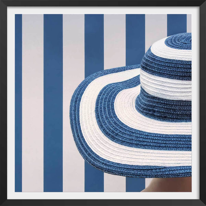 Poster rayure azur Affiche + cadre en bois - Noir