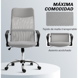 Silla de Oficina de Malla Silla de Escritorio Giratoria con Altura Ajustable Función Basculante Respaldo y Asiento Transpirable Carga 120 kg para Estudio Gris Claro