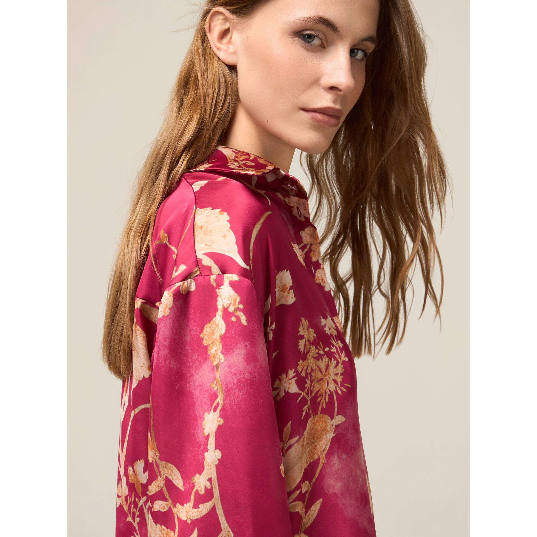Oltre - Camisa de satén estampada - Fuchsia