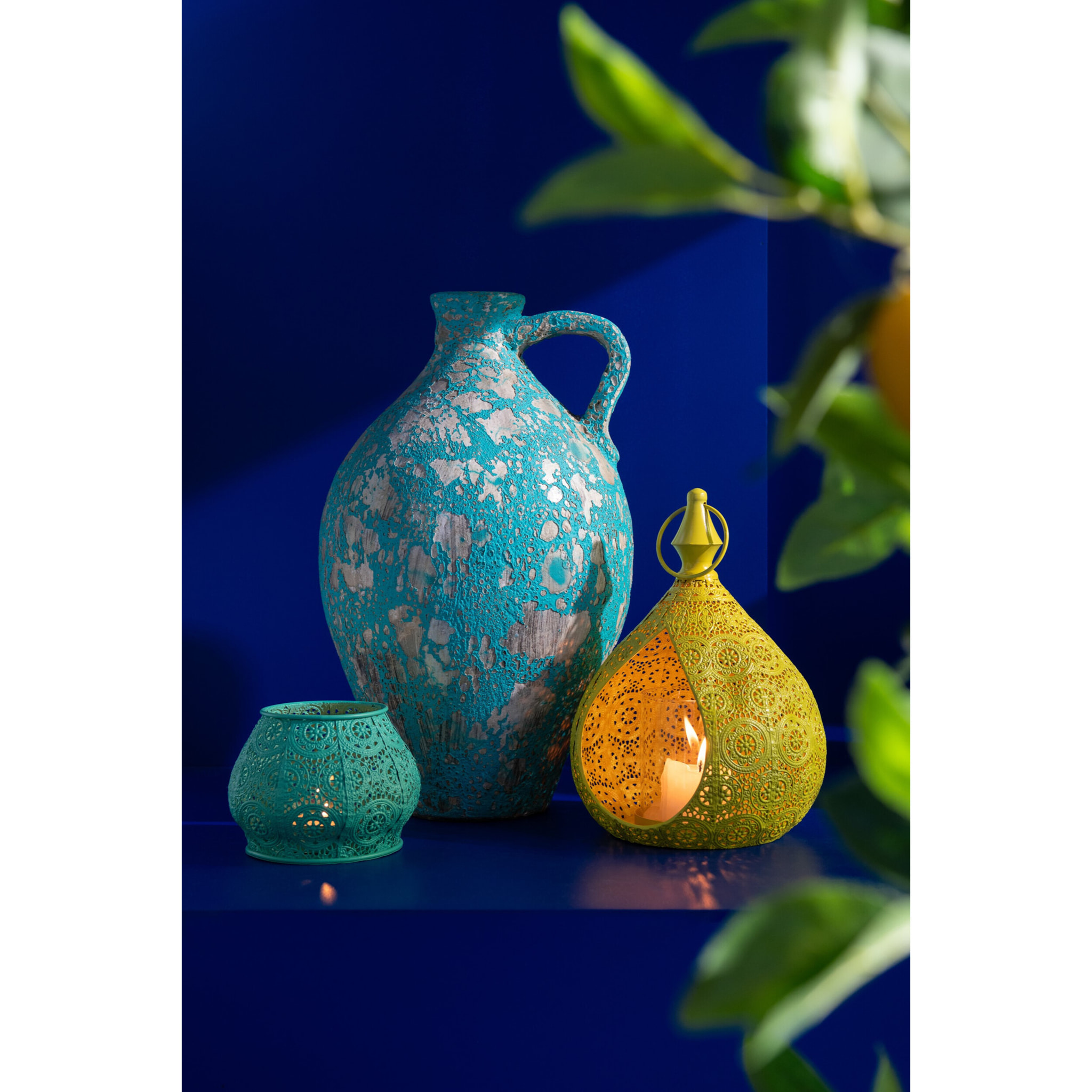 J-Line bougeoir Cylindre - métal/verre - cyan - small