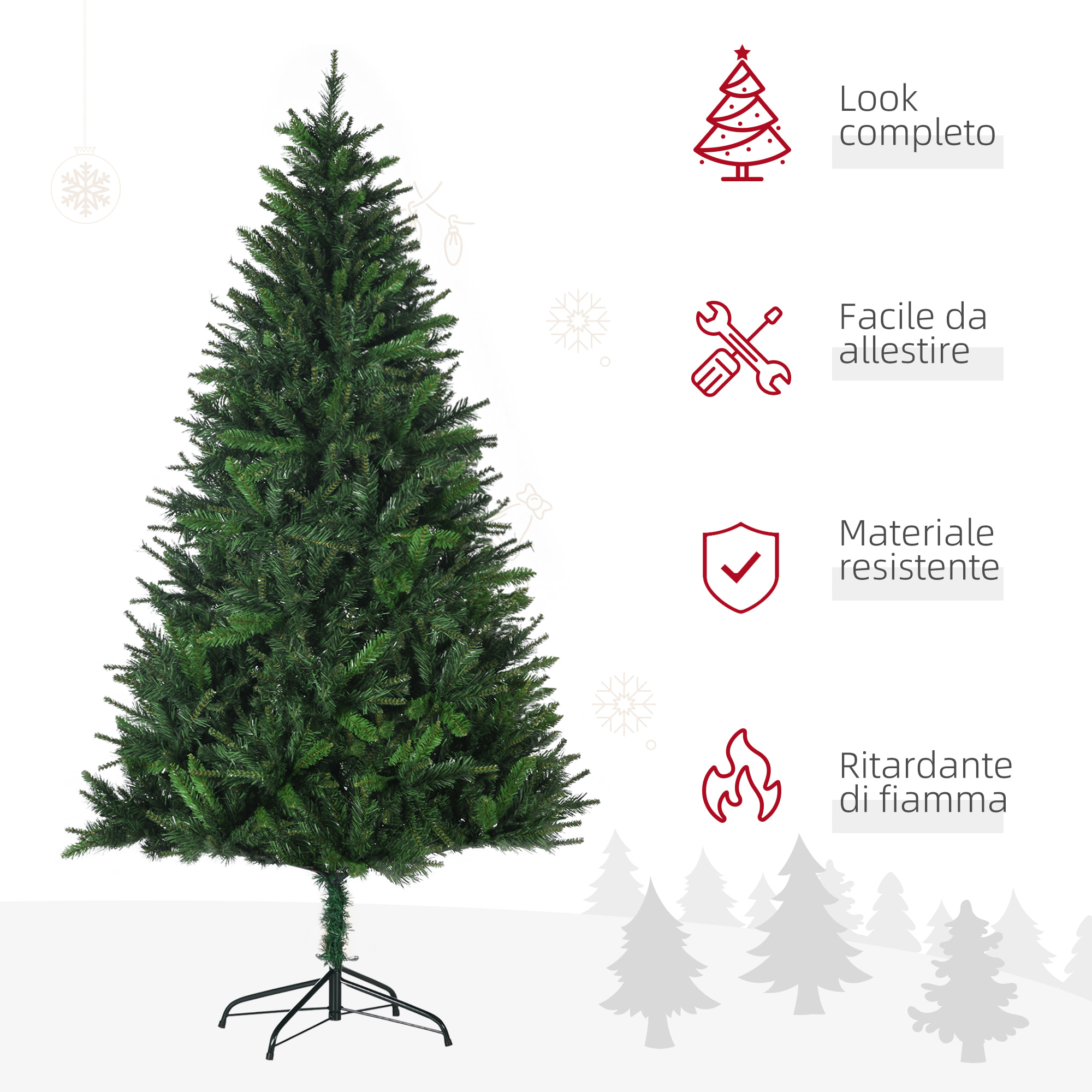 HOMCOM Albero di Natale Artificiale 180cm con 786 Rami, 2 Sezioni e Base in Metallo, Verde