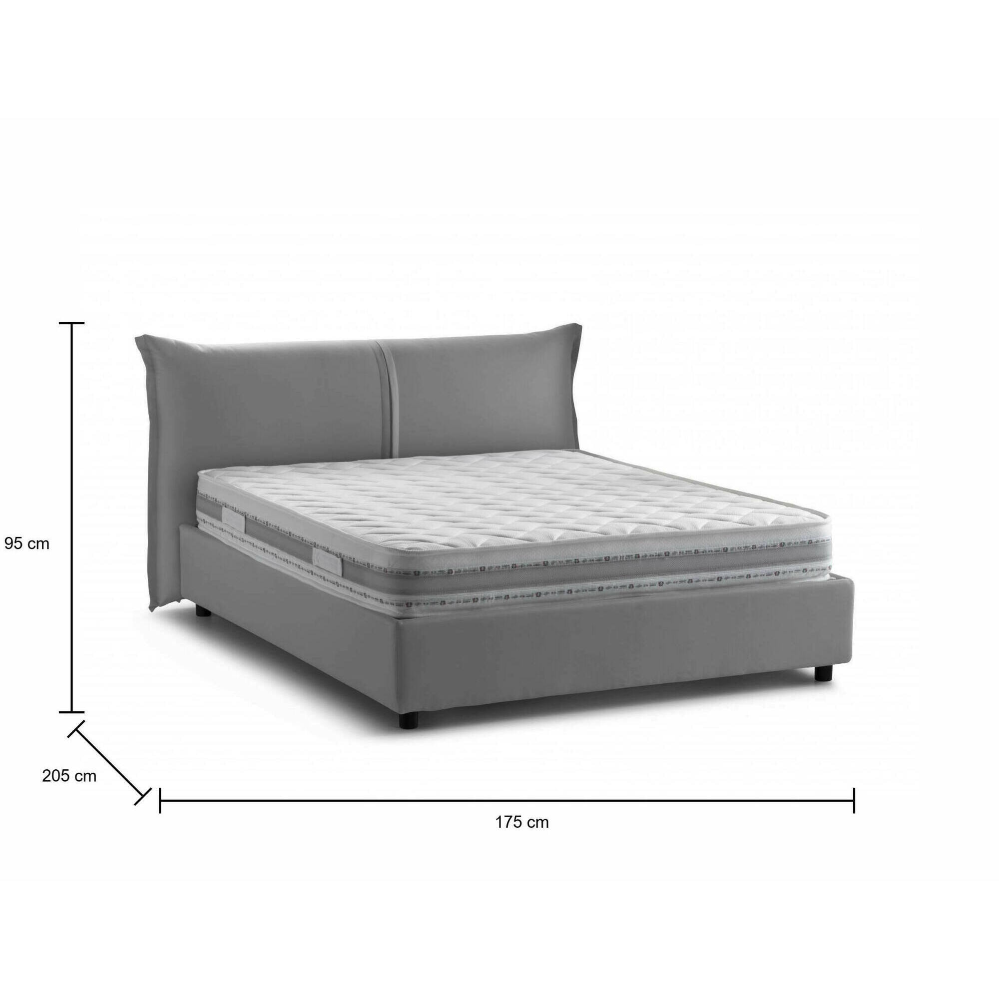 Letto matrimoniale Clelia, 100% Made in Italy, Apertura frontale, con materasso 160x190 Cm incluso, Grigio