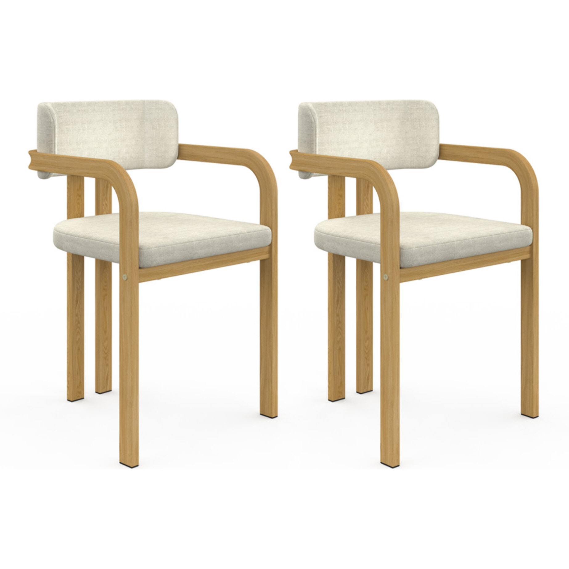 Chaises Elsa avec accoudoirs en tissu beige et pieds métal - lot de 2
