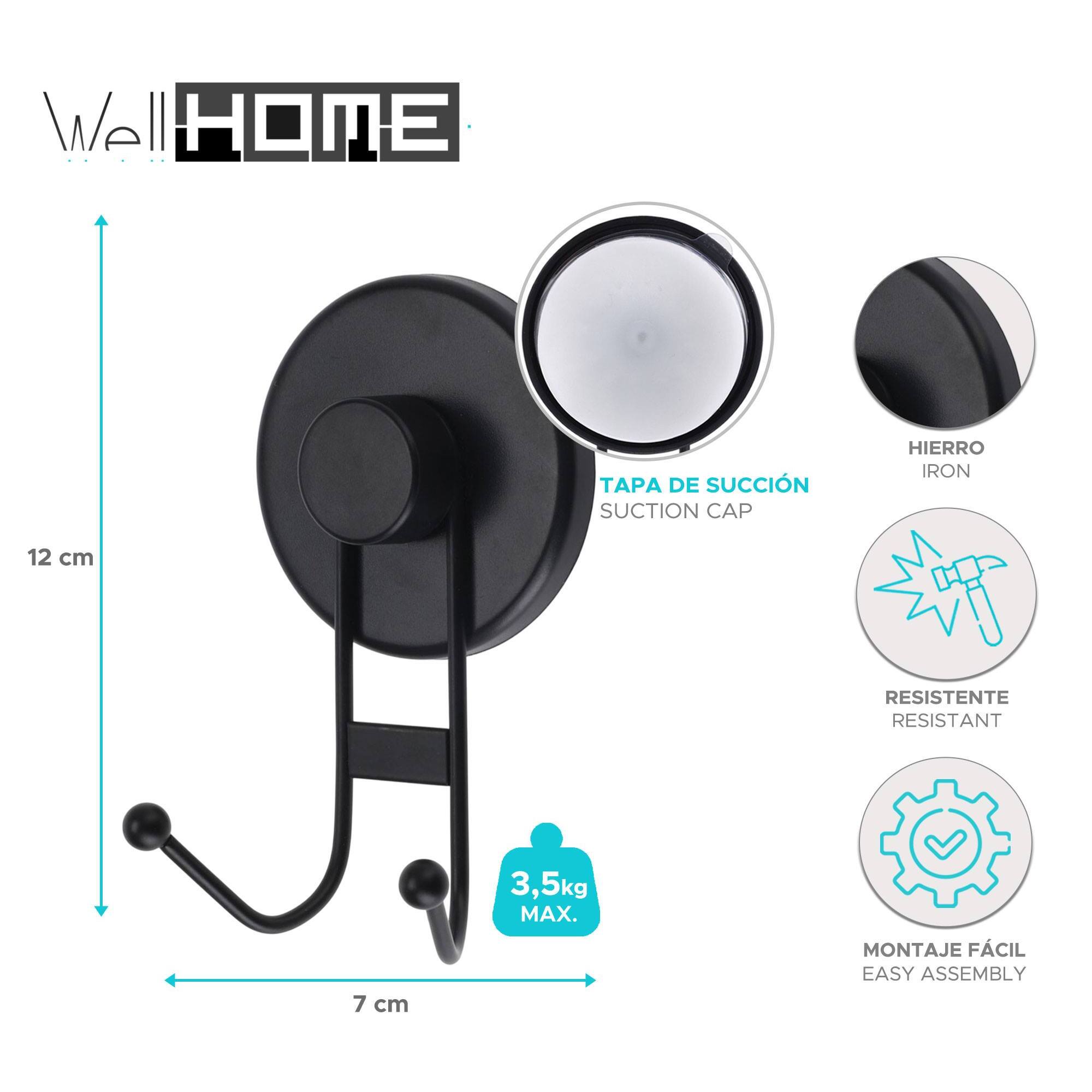 Well home gancho de hierro con abs y tapa de succión color negro