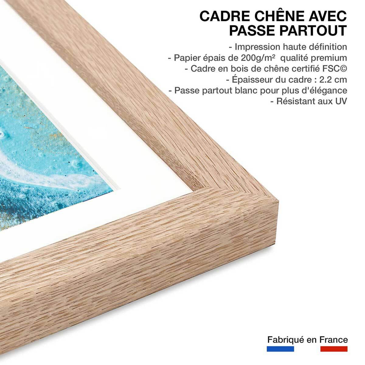 Affiche abstraite blue paint bubble Affiche + cadre en bois - Chêne
