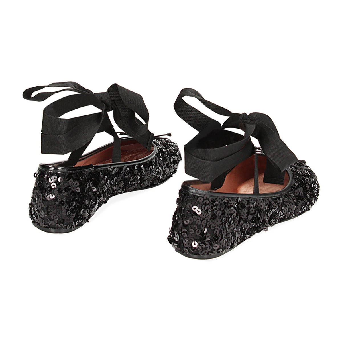 Ballerine lace-up nere in paillettes