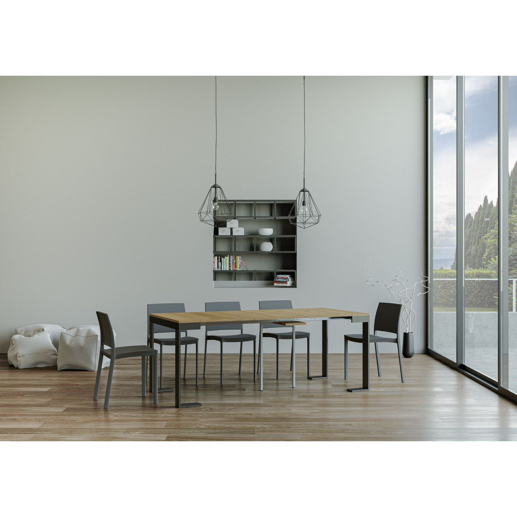 Consola extensible 90x40/300 cm Tecno Evolution Roble Natural estructura Antracita