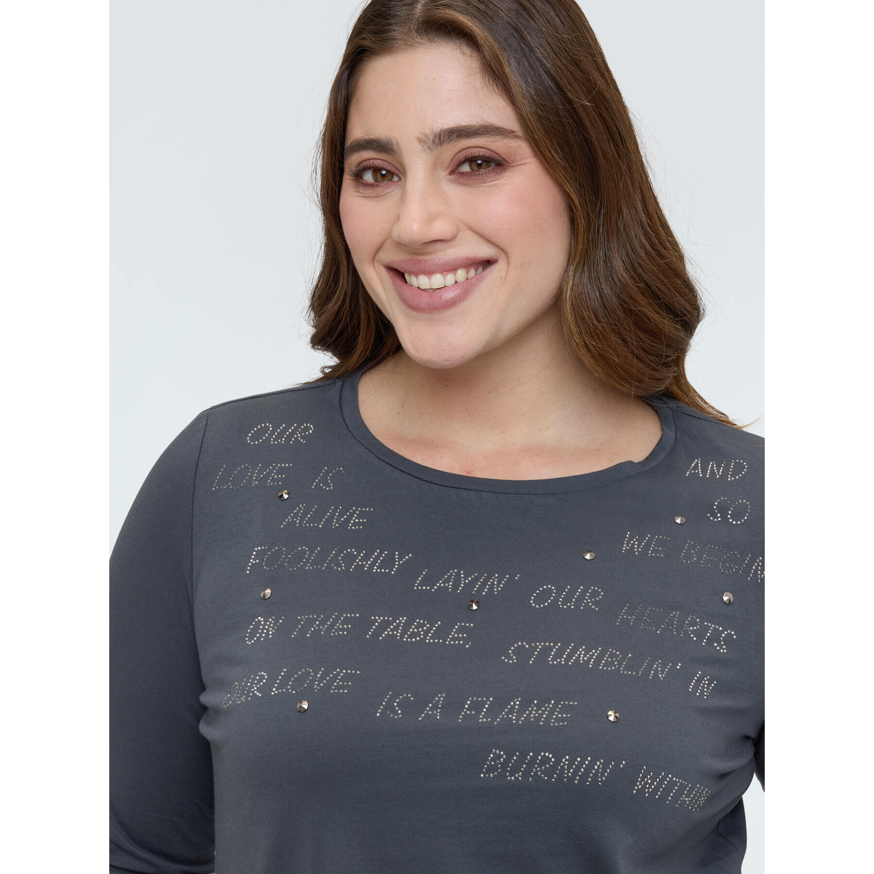 Fiorella Rubino - Camiseta de algodón con letras de estrás - Gris