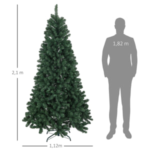 Árbol de Navidad 210 cm Árbol de Navidad Artificial con 1064 Ramas de Alambre de Memoria y Base Plegable Árbol de Navideño para Salón Verde