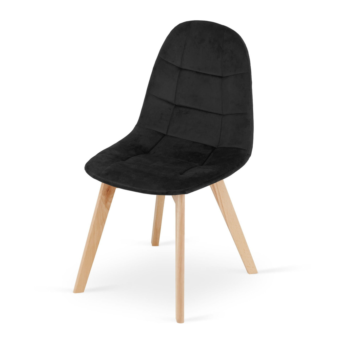 Sedia Bora in velluto nero con gambe in faggio