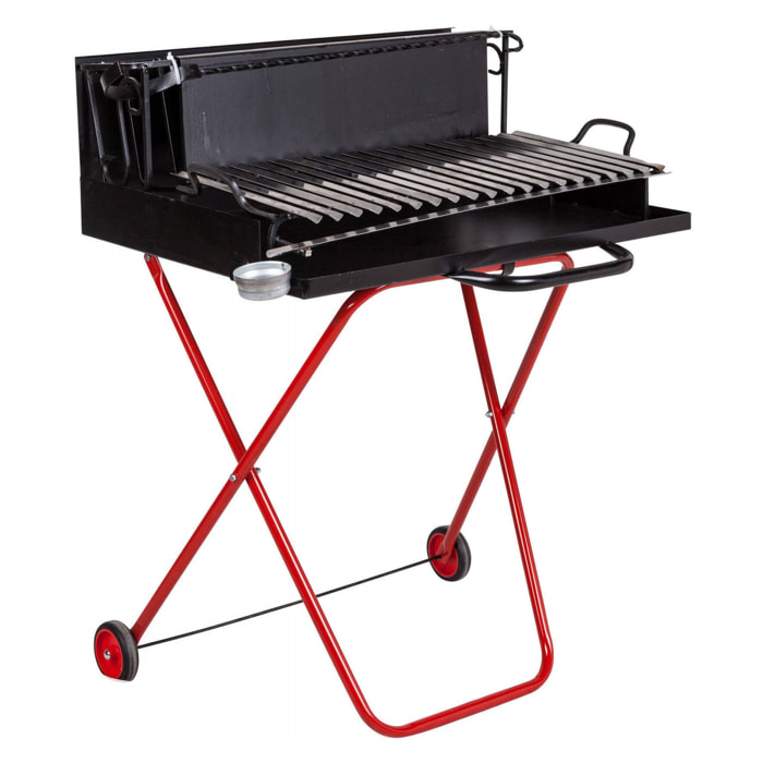 Barbecue a legna su ruote, Made in Italy, colore Nero e rosso, cm 74 x 55 x h95