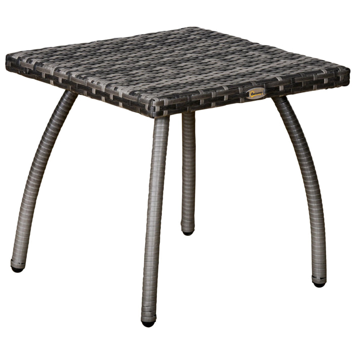 Table basse de jardin style cosy chic table d'appoint métal époxy résine tressée imitation rotin gris