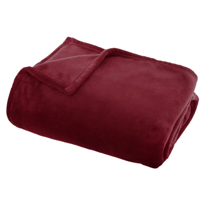 Plaid flanelle Ollis rouge grenat 180x130cm