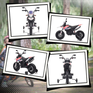 Moto Eléctrica para Niños 12V con Licencia Aprilia, Moto Eléctrica Infantil con Ruedas Auxiliares Desmontables, 6 km/h, Suspensión Trasera, Faro, Música y USB, para Niños 37-96 Meses, Blanco