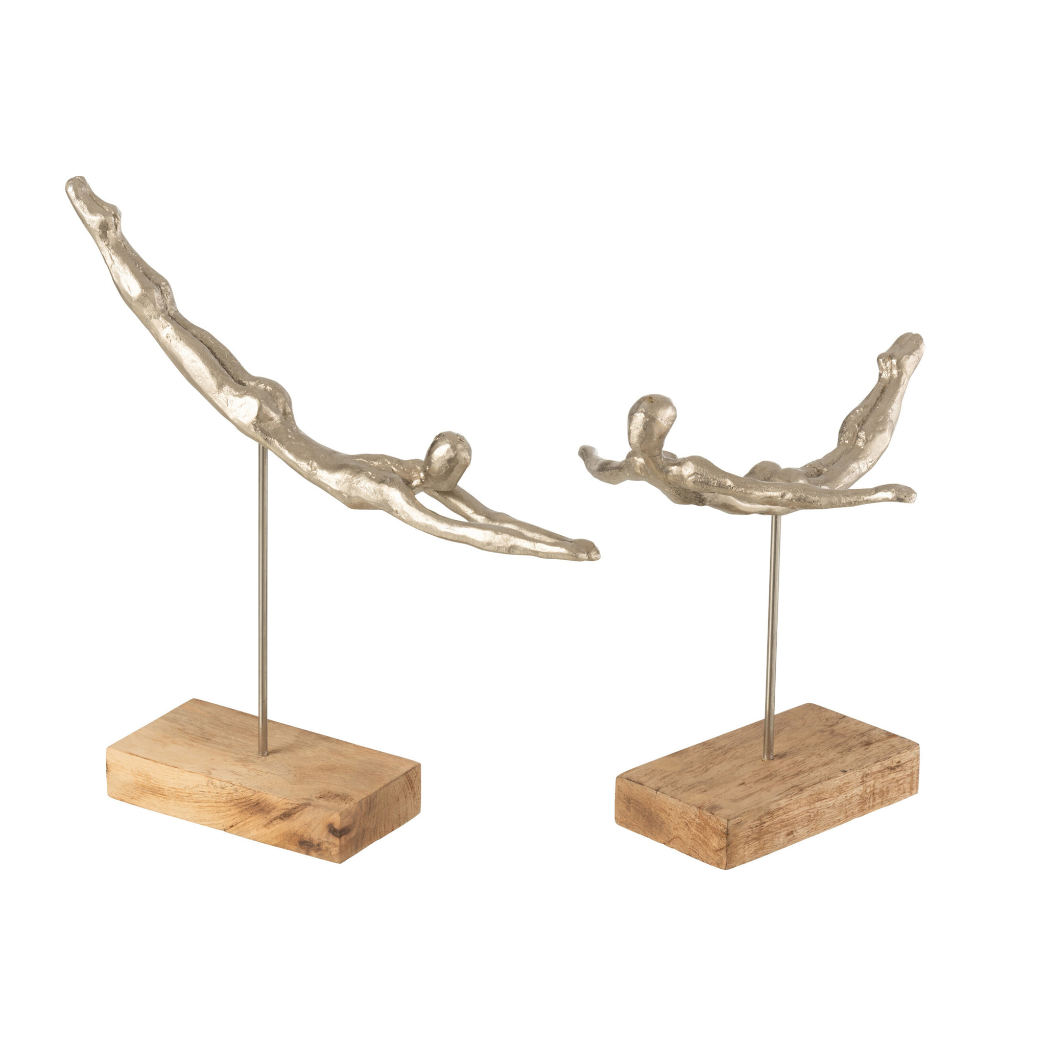 J-Line décoration Figurine Nageur - polyrésine/bois de Manguier - argent - 2 pcs
