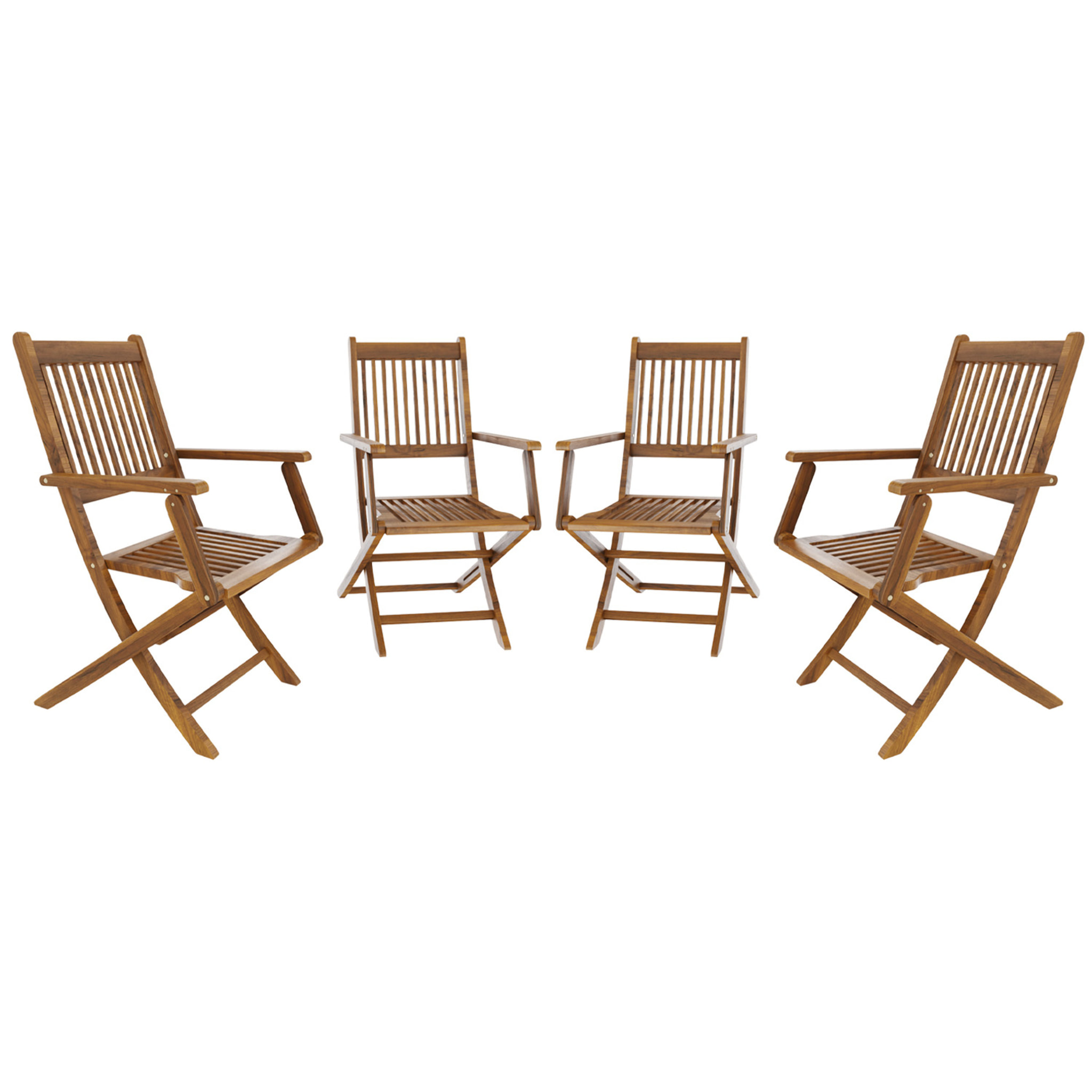 Set di 4 Sedie Da Giardino Pieghevoli In Legno Massiccio Naturale Di Acacia Con Braccioli Seduta e Schienale Alto Con Doghe Per Giardino 91x58x52 cm