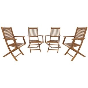 Set di 4 Sedie Da Giardino Pieghevoli In Legno Massiccio Naturale Di Acacia Con Braccioli Seduta e Schienale Alto Con Doghe Per Giardino 91x58x52 cm