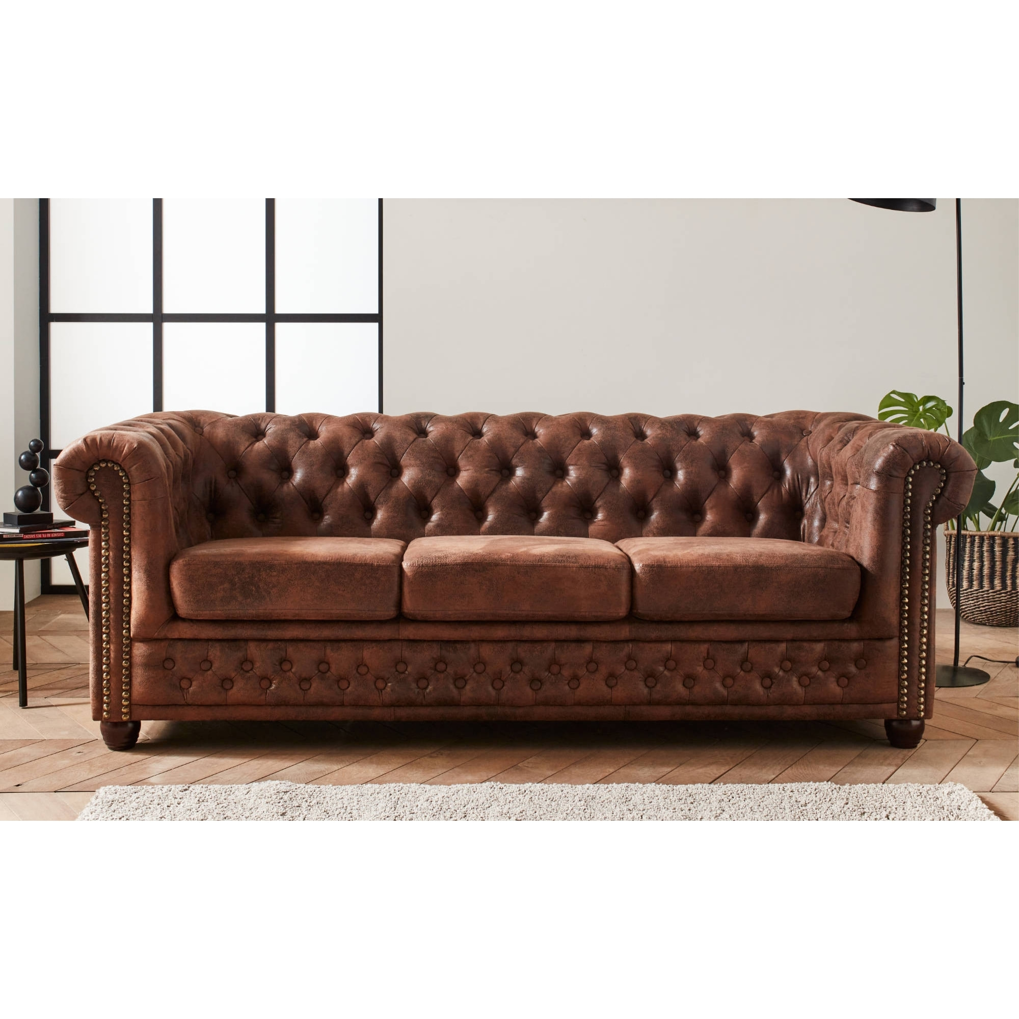 Winston - Canapé 3 places Chesterfield - style industriel - Marron