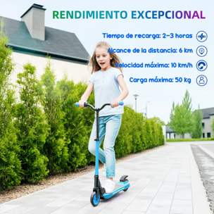 Patinete Eléctrico Plegable MAX 10 KM/H Patín Eléctrico de +6 Años Motor 120 W Autonomía 6 KM Ruedas de 5" - 5,5" Freno Posterior Altura Ajustable Luces LED y Marco de Aluminio Azul