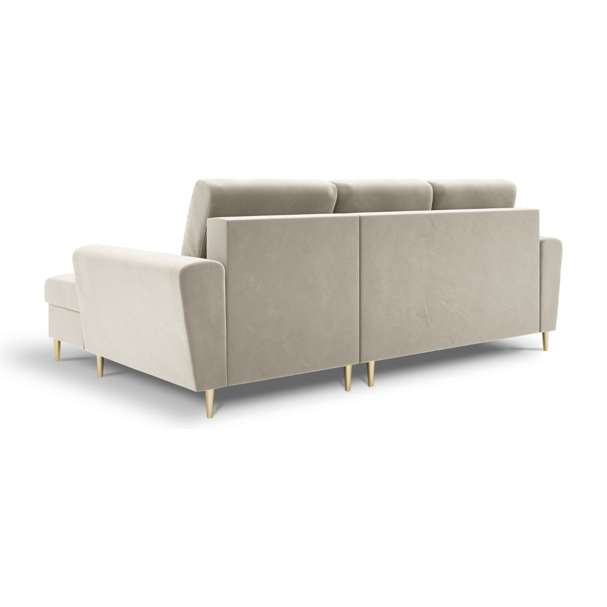 Canapé d'angle droit convertible avec coffre de rangement "Kyoto" 4 places en velours beige clair