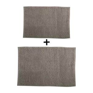 Lot de 2 Tapis de bain Microfibre CHENILLE Beige 40x60 et 60x90cm MSV