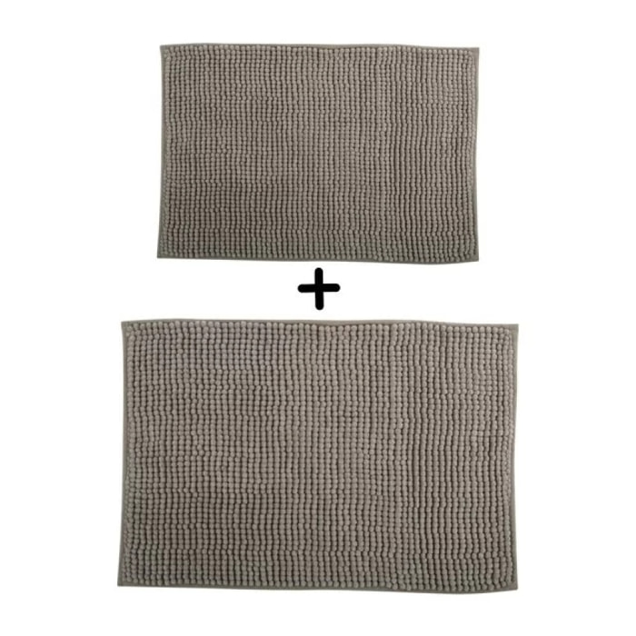 Lot de 2 Tapis de bain Microfibre CHENILLE Beige 40x60 et 60x90cm MSV