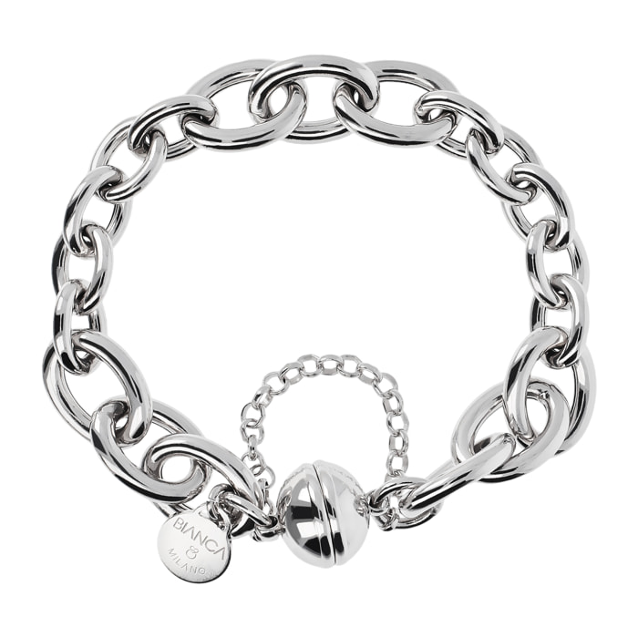 Bracciale con Catena Rolo Maxi Maglie in Argento 925 placcato Platino