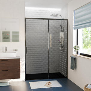 PURA Porte de douche 140x195cm coulissa40BGGnte anticalcaire avec profilés Noir mat (CERAHP1)