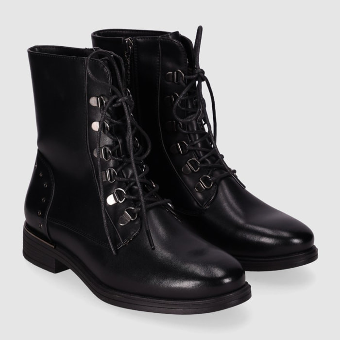Botines de Piel Sintética - Negro - Tacón: 3 cm