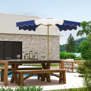 Sombrilla Terraza Exterior Ø267 cm Sombrilla de Jardín con Ángulo Inclinable y Manivela Protección UV 50+ Parasol para Patio Terraza Azul y Blanco